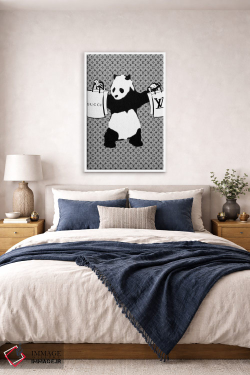 تابلو دکوراتیو پاندای مسلح با کیف خرید طرح گل قدیمی اثر جولی شریبر - D4W