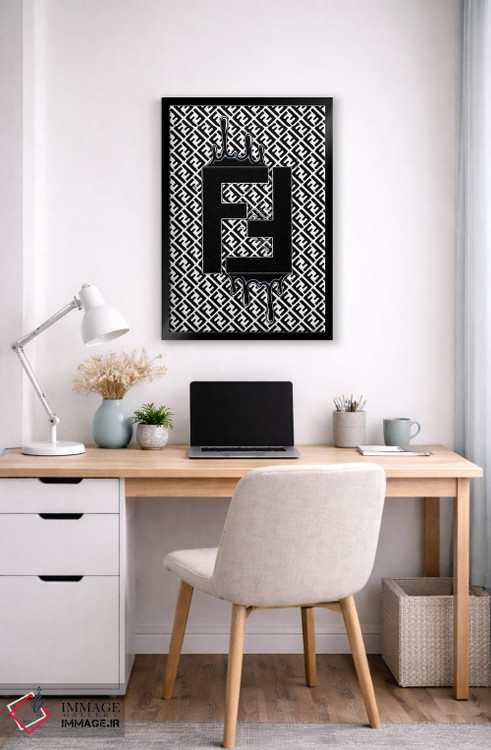 تابلو دکوراتیو لوگوی آبی فندی با قطره ها اثر جولی شریبر - D5B