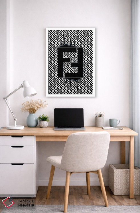 تابلو دکوراتیو لوگوی آبی فندی با قطره ها اثر جولی شریبر - D4W