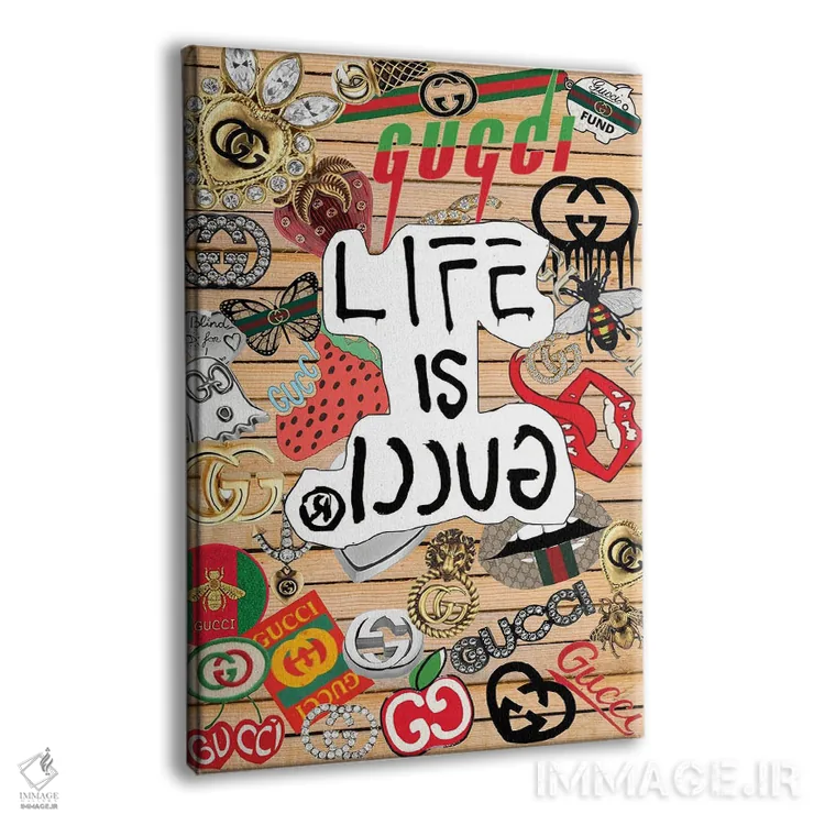تابلو دکوراتیو برچسب های گوچی اثر جولی شریبر - نمای پرسپکتیو محصول