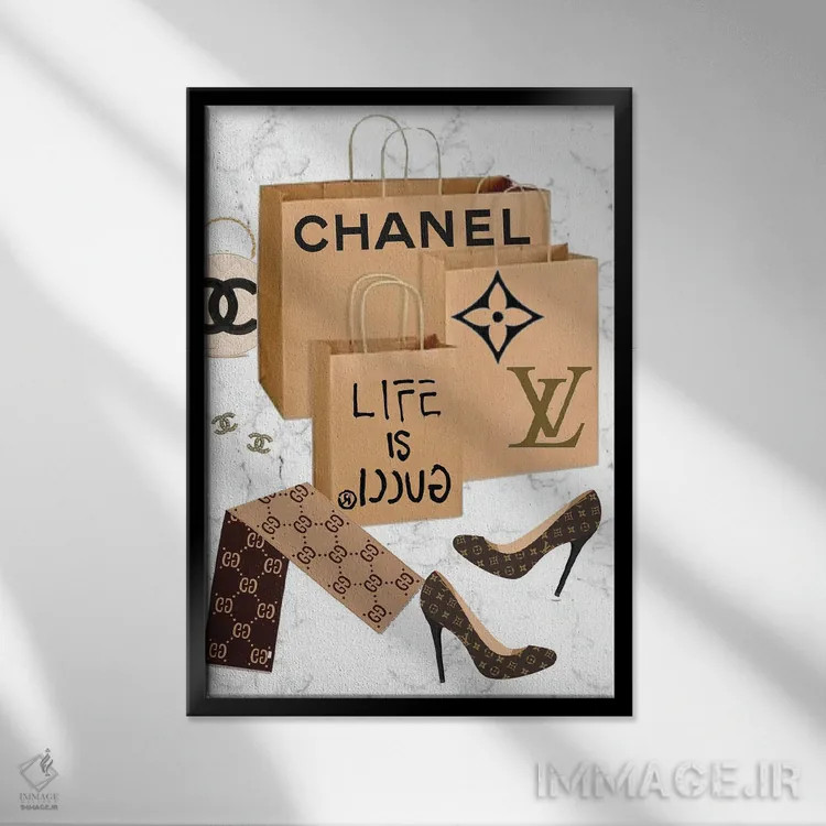 تابلو دکوراتیو Chanel, & Louis Vuitton,سفر خرید از گوچی، شنل و لوییز ویتون اثر جولی شریبر - نمای قابدار مشکی