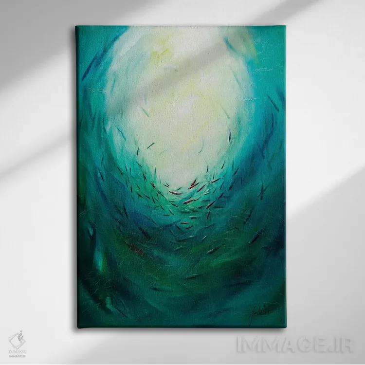 تابلو انتزاعی موج های صلح ۳ اثر جولی ان اسکات - نمای روبهرو روی دیوار