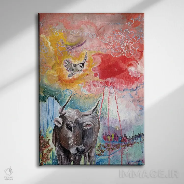 تابلو دکوراتیو سم های طلایی اثر جانا واشتی - نمای روبهرو روی دیوار