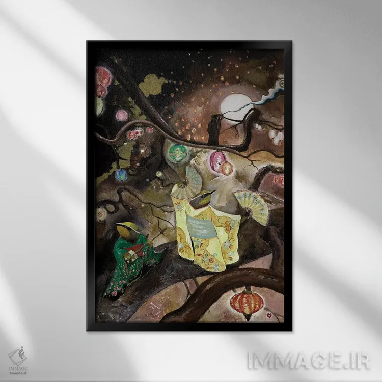 تابلو دکوراتیو مهمانی کیمونو اثر جانا واشتی - نمای قابدار مشکی