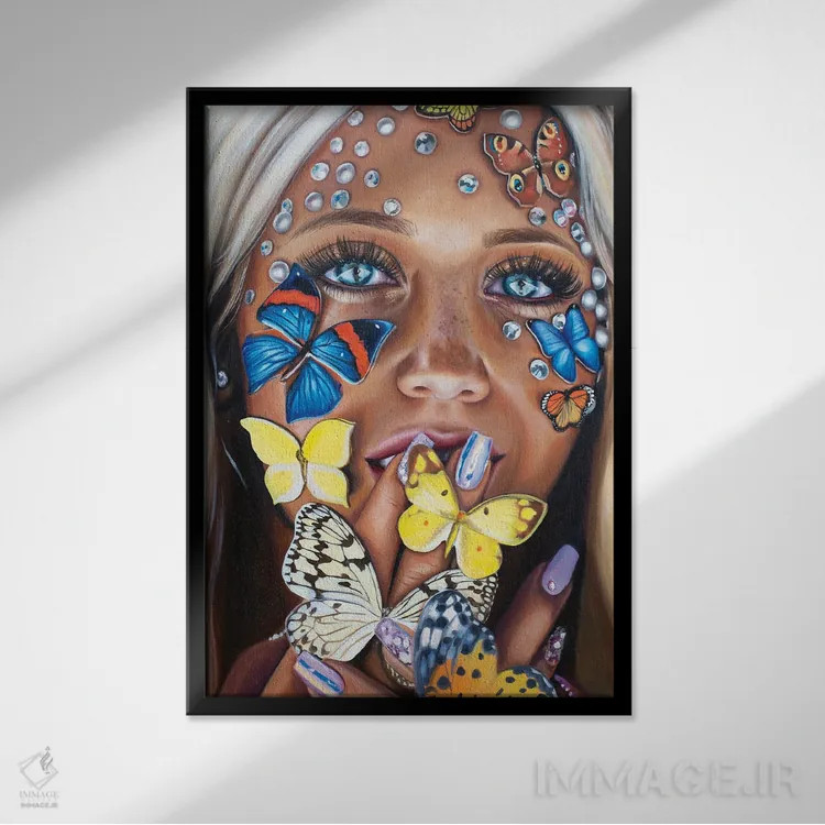 تابلو دکوراتیو بوسه پروانه ای اثر جولیا رایان - نمای قابدار مشکی