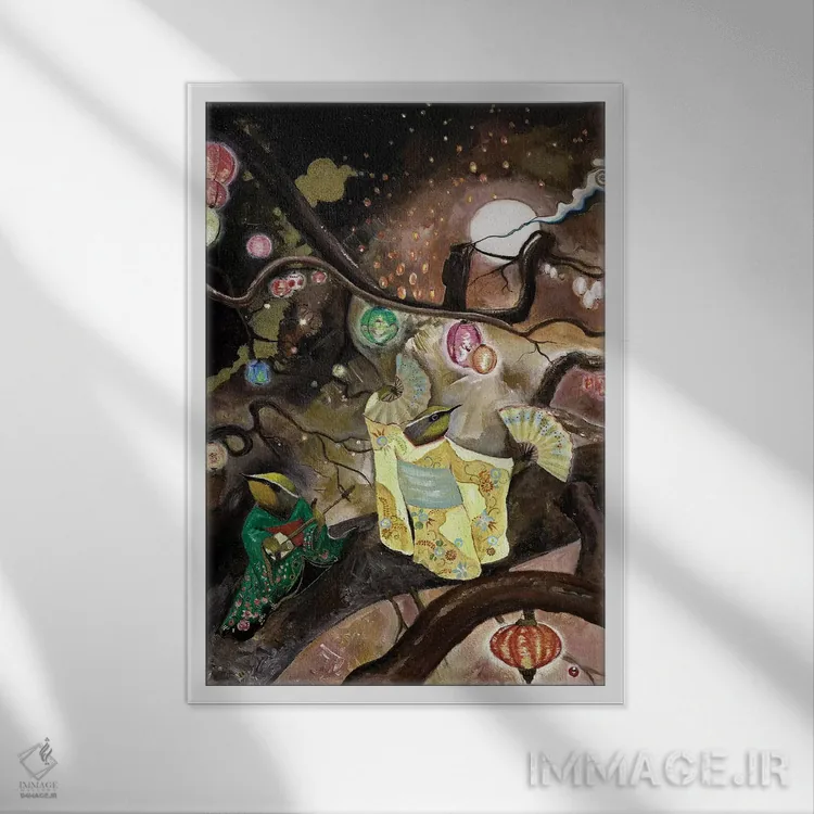 تابلو دکوراتیو مهمانی کیمونو اثر جانا واشتی - نمای قابدار سفید