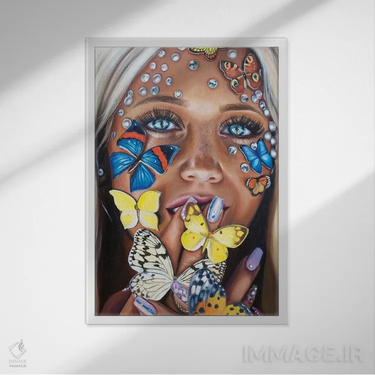 تابلو دکوراتیو بوسه پروانه ای اثر جولیا رایان - نمای قابدار سفید