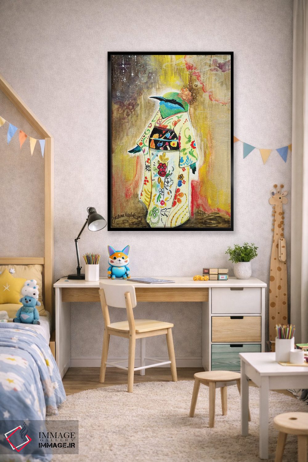 تابلو دکوراتیو پرنده ی کیمونوپوش اثر جانا واشتی - D2B