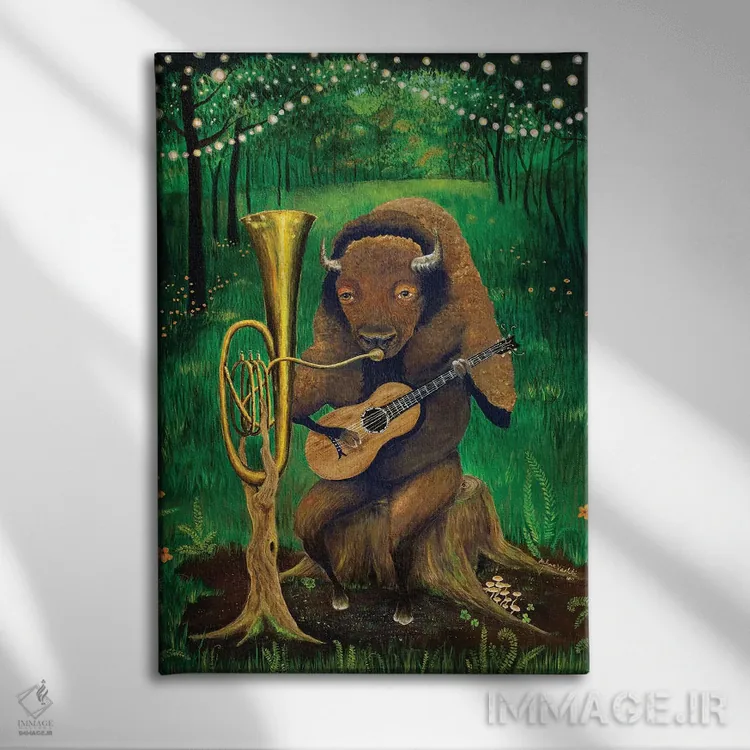 تابلو دکوراتیو گروه بوفالو تک نفره اثر جانا واشتی - نمای روبهرو روی دیوار