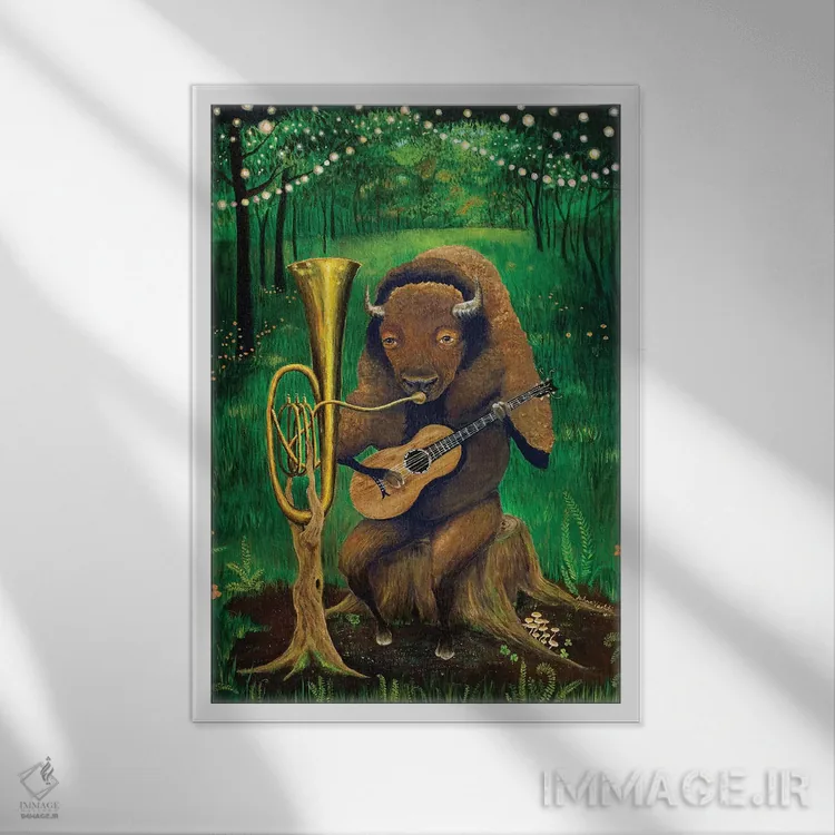 تابلو دکوراتیو گروه بوفالو تک نفره اثر جانا واشتی - نمای قابدار سفید