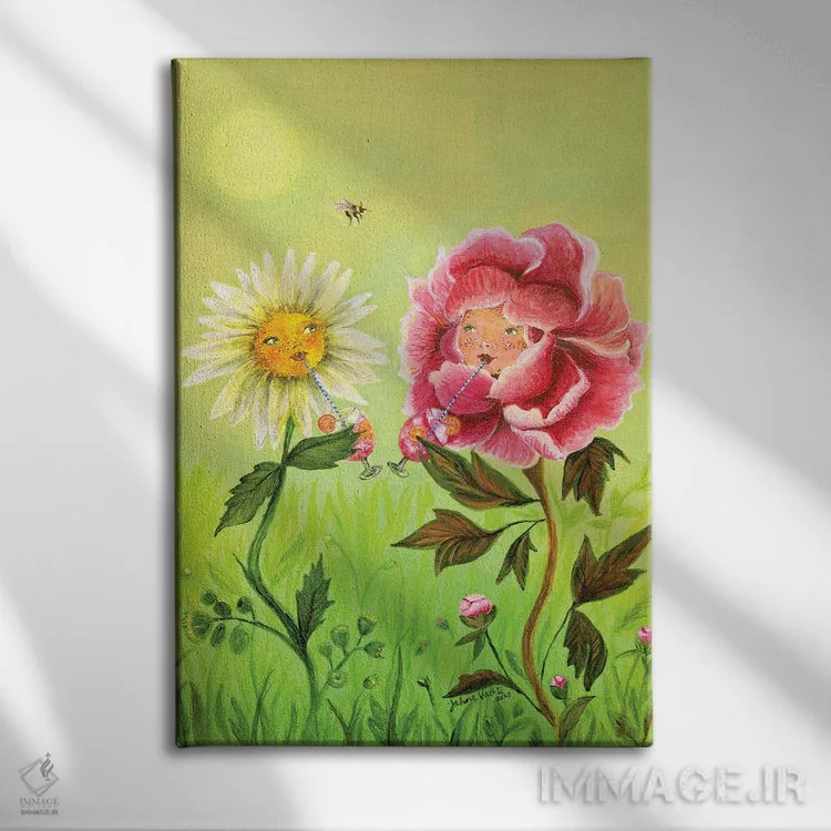 تابلو دکوراتیو گل های ساعت خوش اثر جانا واشتی - نمای روبهرو روی دیوار