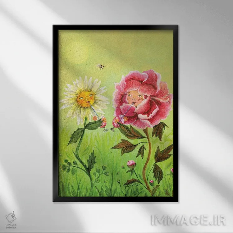 تابلو دکوراتیو گل های ساعت خوش اثر جانا واشتی - نمای قابدار مشکی