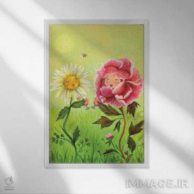 تابلو دکوراتیو گل های ساعت خوش اثر جانا واشتی - نمای قابدار سفید