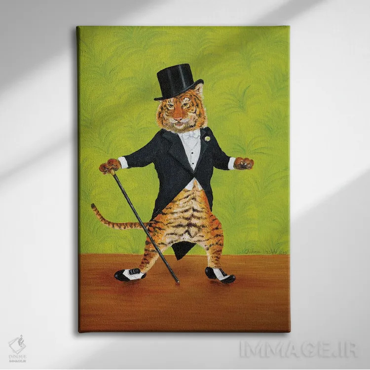 تابلو دکوراتیو ببر ضربه زن اثر جانا واشتی - نمای روبهرو روی دیوار