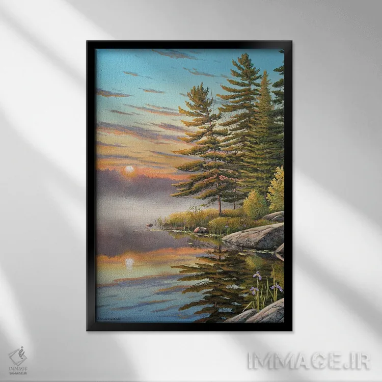 تابلو دکوراتیو خورشید صبحگاهی اثر جیک وندن برینگک - نمای قابدار مشکی