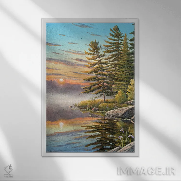 تابلو دکوراتیو خورشید صبحگاهی اثر جیک وندن برینگک - نمای قابدار سفید