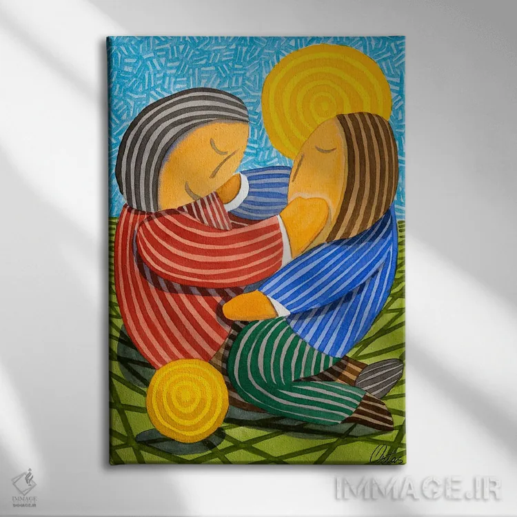 تابلو دکوراتیو دو کودک و یک توپ اثر خاویر اورتاس - نمای روبهرو روی دیوار