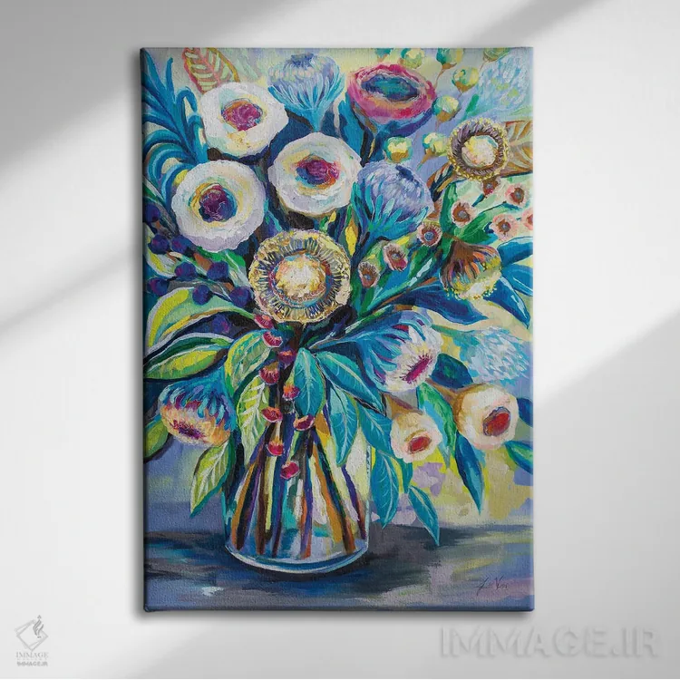 تابلو دکوراتیو دسته گل پربار اثر ژانت ورتنتس - نمای روبهرو روی دیوار