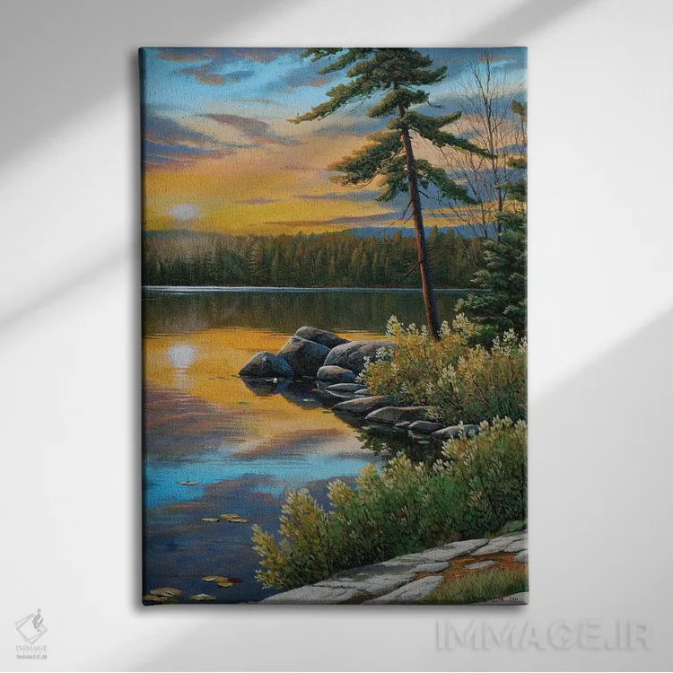 تابلو دکوراتیو انعکاس های غروب اثر جیک وندن برینگک - نمای روبهرو روی دیوار