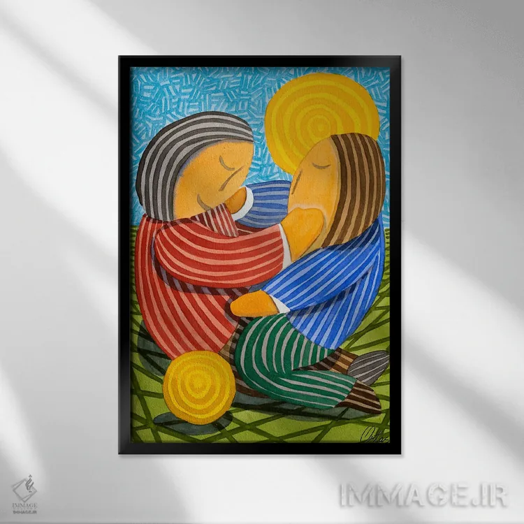 تابلو دکوراتیو دو کودک و یک توپ اثر خاویر اورتاس - نمای قابدار مشکی