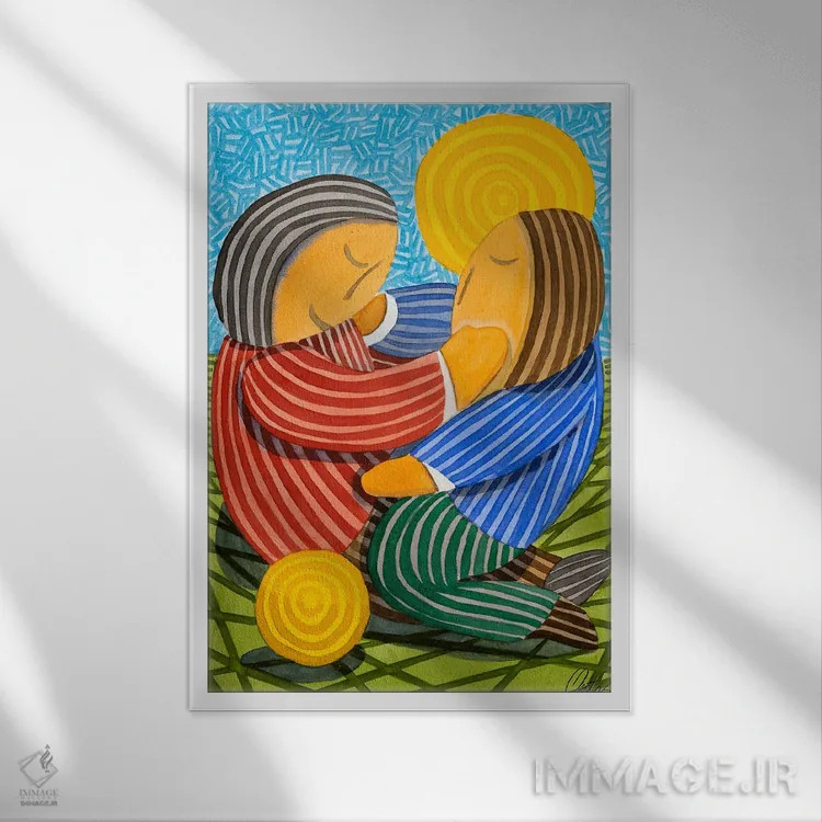 تابلو دکوراتیو دو کودک و یک توپ اثر خاویر اورتاس - نمای قابدار سفید