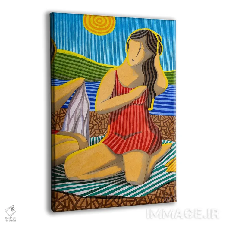 تابلو دکوراتیو دختری با لباس قرمز در ساحل اثر خاویر اورتاس - نمای پرسپکتیو محصول