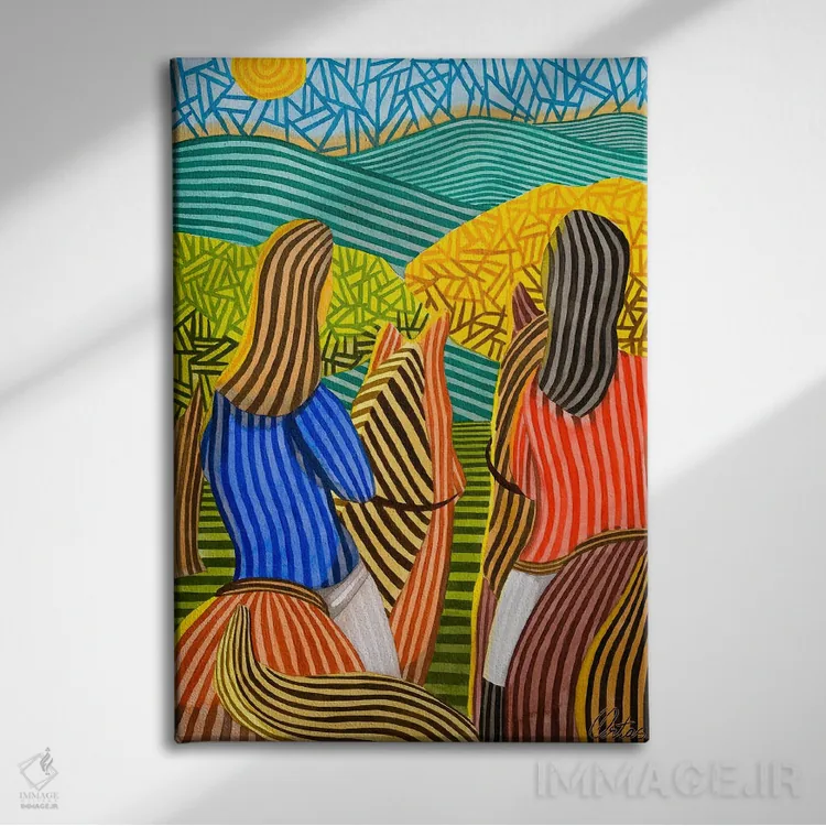 تابلو دکوراتیو دو زن سوار بر اسب هایشان اثر خاویر اورتاس - نمای روبهرو روی دیوار