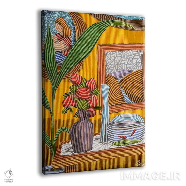 تابلو دکوراتیو طبیعت بی جان با ماهی و گل های قرمز اثر خاویر اورتاس - نمای پرسپکتیو محصول