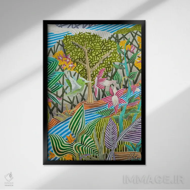 تابلو دکوراتیو مرغ مگس خوار، پرنده تبعید اثر خاویر اورتاس - نمای قابدار مشکی