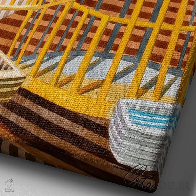 تابلو دکوراتیو قفس طلایی اثر خاویر اورتاس - نمای نزدیک بافت بوم