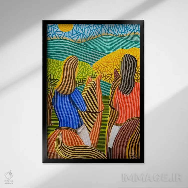 تابلو دکوراتیو دو زن سوار بر اسب هایشان اثر خاویر اورتاس - نمای قابدار مشکی