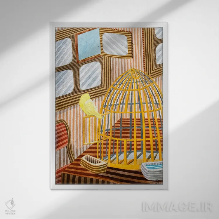 تابلو دکوراتیو قفس طلایی اثر خاویر اورتاس - نمای قابدار سفید