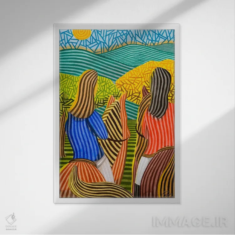 تابلو دکوراتیو دو زن سوار بر اسب هایشان اثر خاویر اورتاس - نمای قابدار سفید