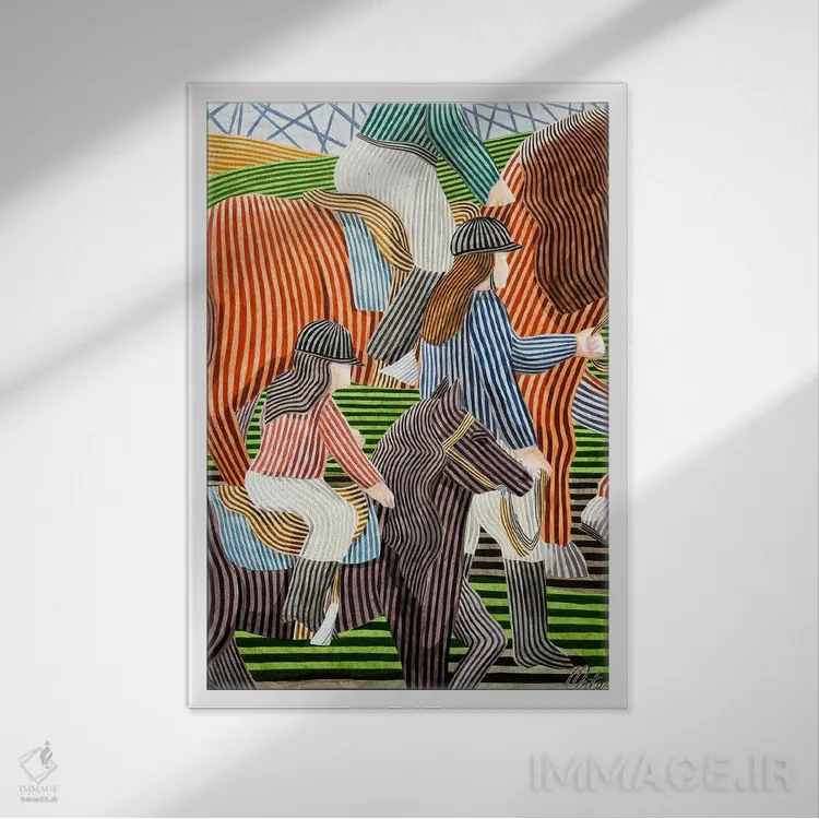 تابلو دکوراتیو صحنه سوارکاری با یک پونی اثر خاویر اورتاس - نمای قابدار سفید