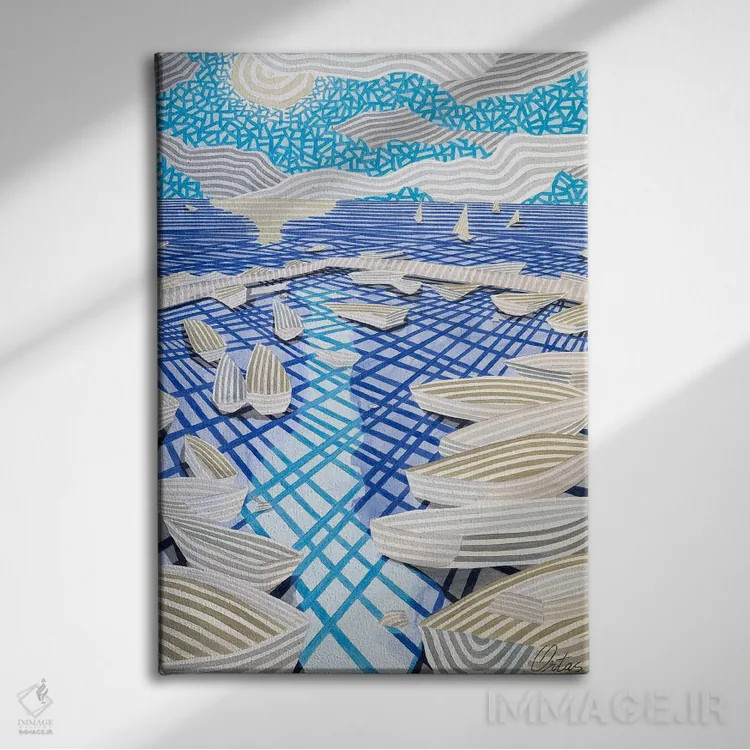 تابلو دکوراتیو یک بندر کوچک اثر خاویر اورتاس - نمای روبهرو روی دیوار