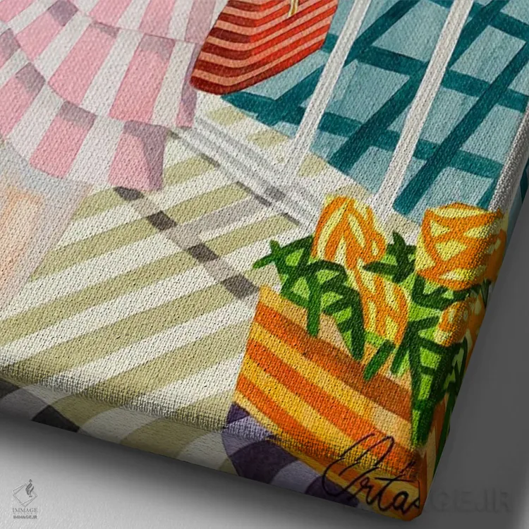 تابلو دکوراتیو دختران و قایق های بادبانی اثر خاویر اورتاس - نمای نزدیک بافت بوم