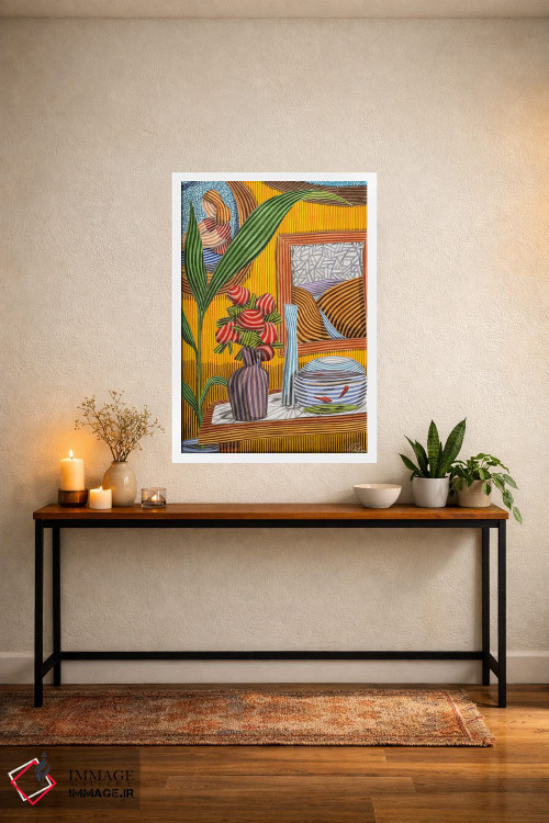 تابلو دکوراتیو طبیعت بی جان با ماهی و گل های قرمز اثر خاویر اورتاس - D2W