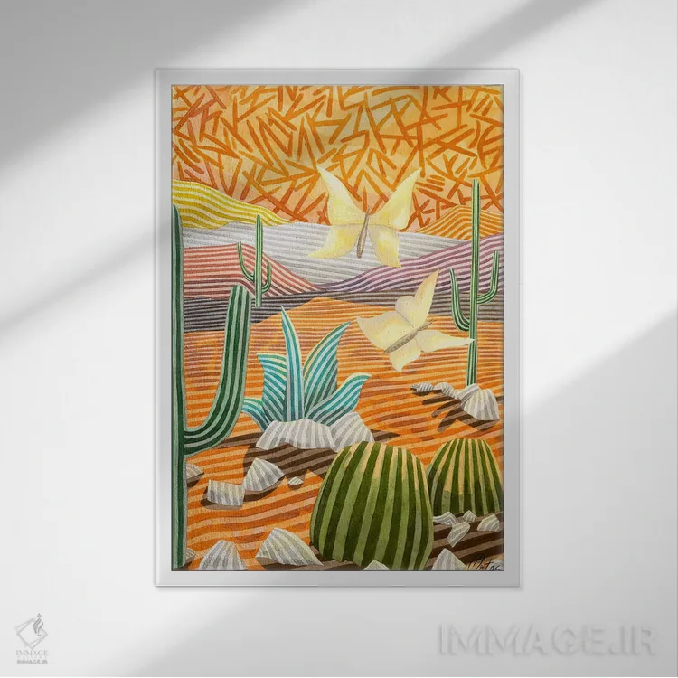 تابلو دکوراتیو دو پروانه زرد اثر خاویر اورتاس - نمای قابدار سفید