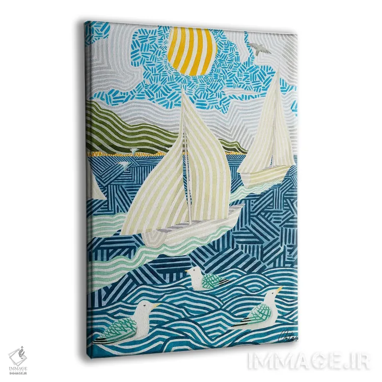 تابلو دکوراتیو قایق های بادبانی و مرغ های دریایی اثر خاویر اورتاس - نمای پرسپکتیو محصول