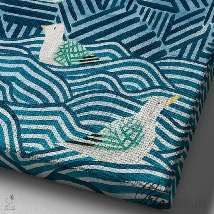 تابلو دکوراتیو قایق های بادبانی و مرغ های دریایی اثر خاویر اورتاس - نمای نزدیک بافت بوم