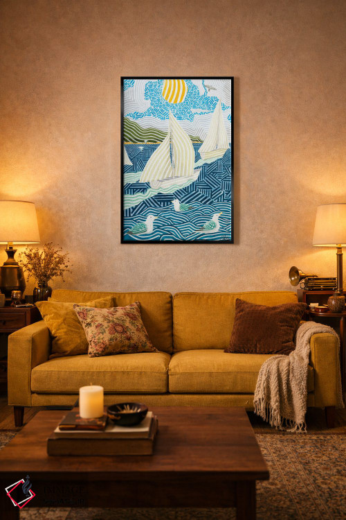 تابلو دکوراتیو قایق های بادبانی و مرغ های دریایی اثر خاویر اورتاس - D2B