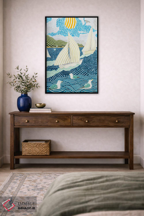 تابلو دکوراتیو قایق های بادبانی و مرغ های دریایی اثر خاویر اورتاس - D4B