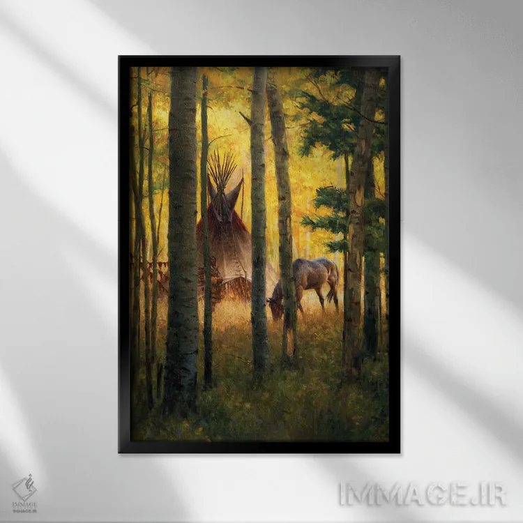 تابلو دکوراتیو اردوگاه اعماق جنگل اثر جو ولاسکز - نمای قابدار مشکی