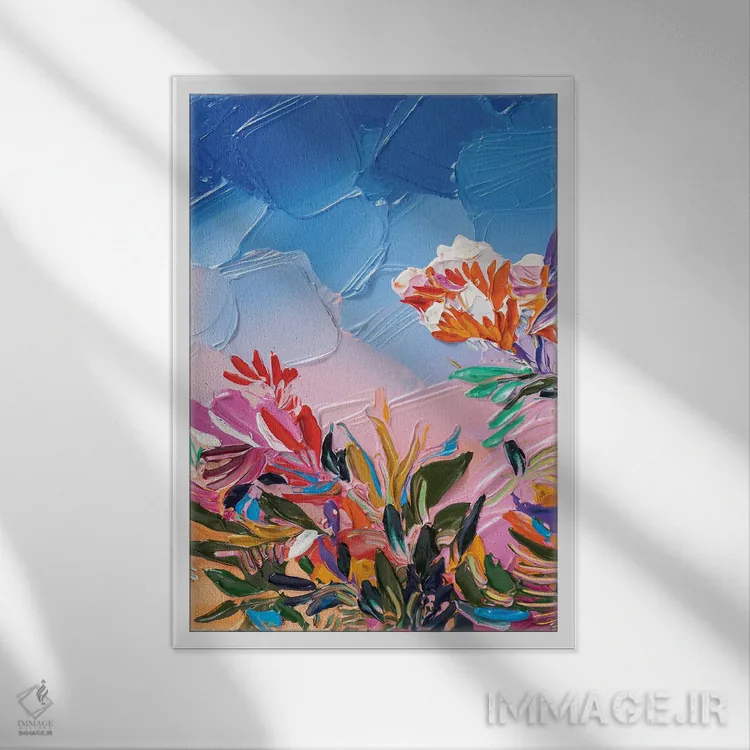 تابلو انتزاعی خیال پردازی گل ها اثر جوزف ویلانوا - نمای قابدار سفید