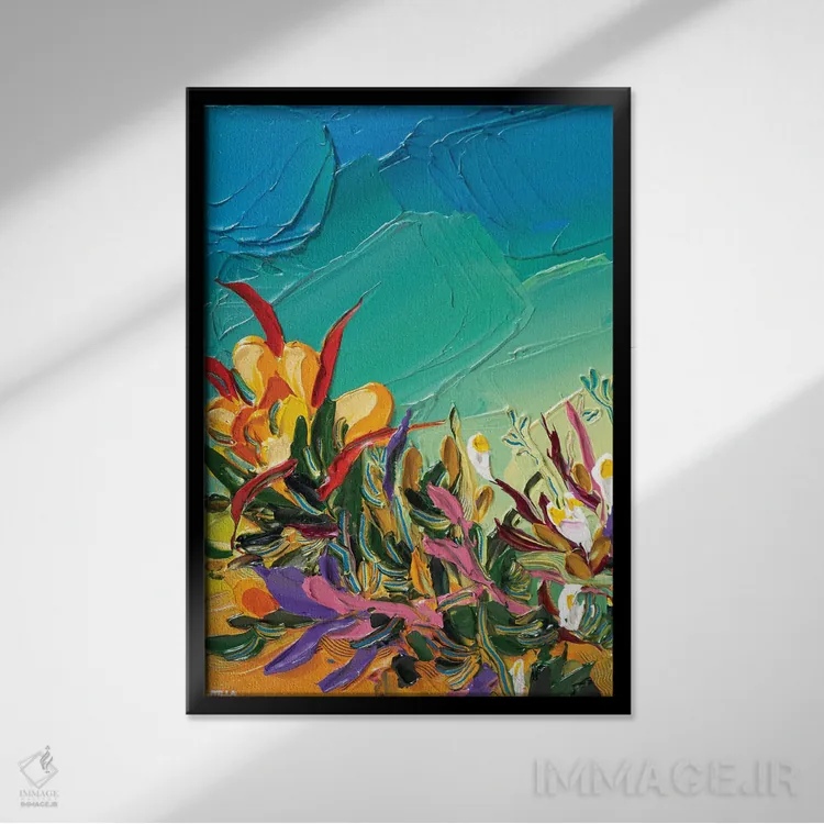 تابلو انتزاعی خیال پردازی گل ها ۲ اثر جوزف ویلانوا - نمای قابدار مشکی