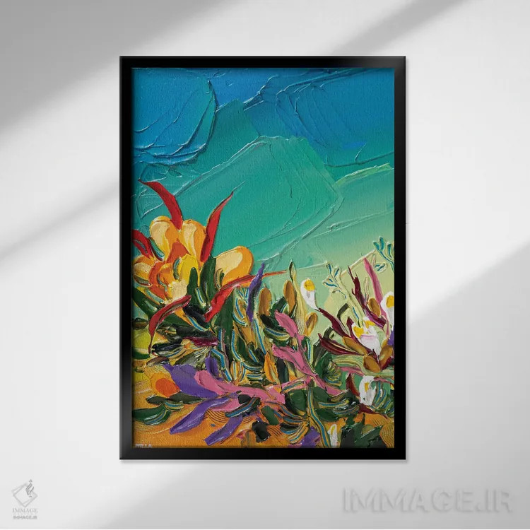تابلو انتزاعی خیال پردازی گل ها ۲ اثر جوزف ویلانوا - نمای قابدار مشکی