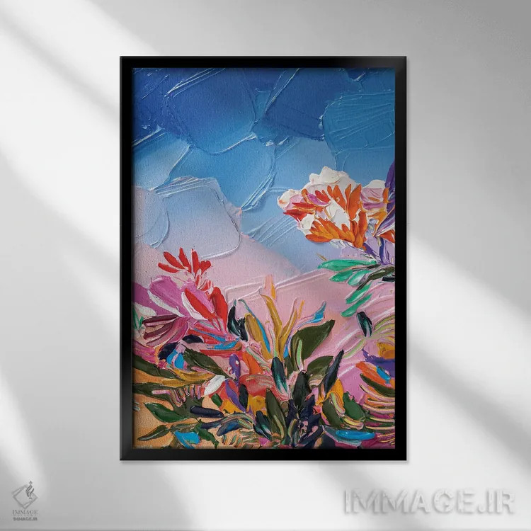 تابلو انتزاعی خیال پردازی گل ها اثر جوزف ویلانوا - نمای قابدار مشکی