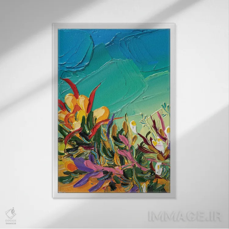 تابلو انتزاعی خیال پردازی گل ها ۲ اثر جوزف ویلانوا - نمای قابدار سفید