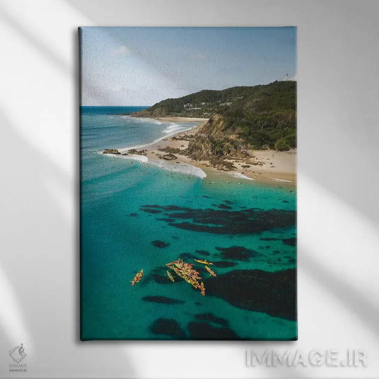 تابلو دکوراتیو منظره هوایی کایاک سواری در اقیانوس اثر جیمز وودیکا - نمای روبهرو روی دیوار