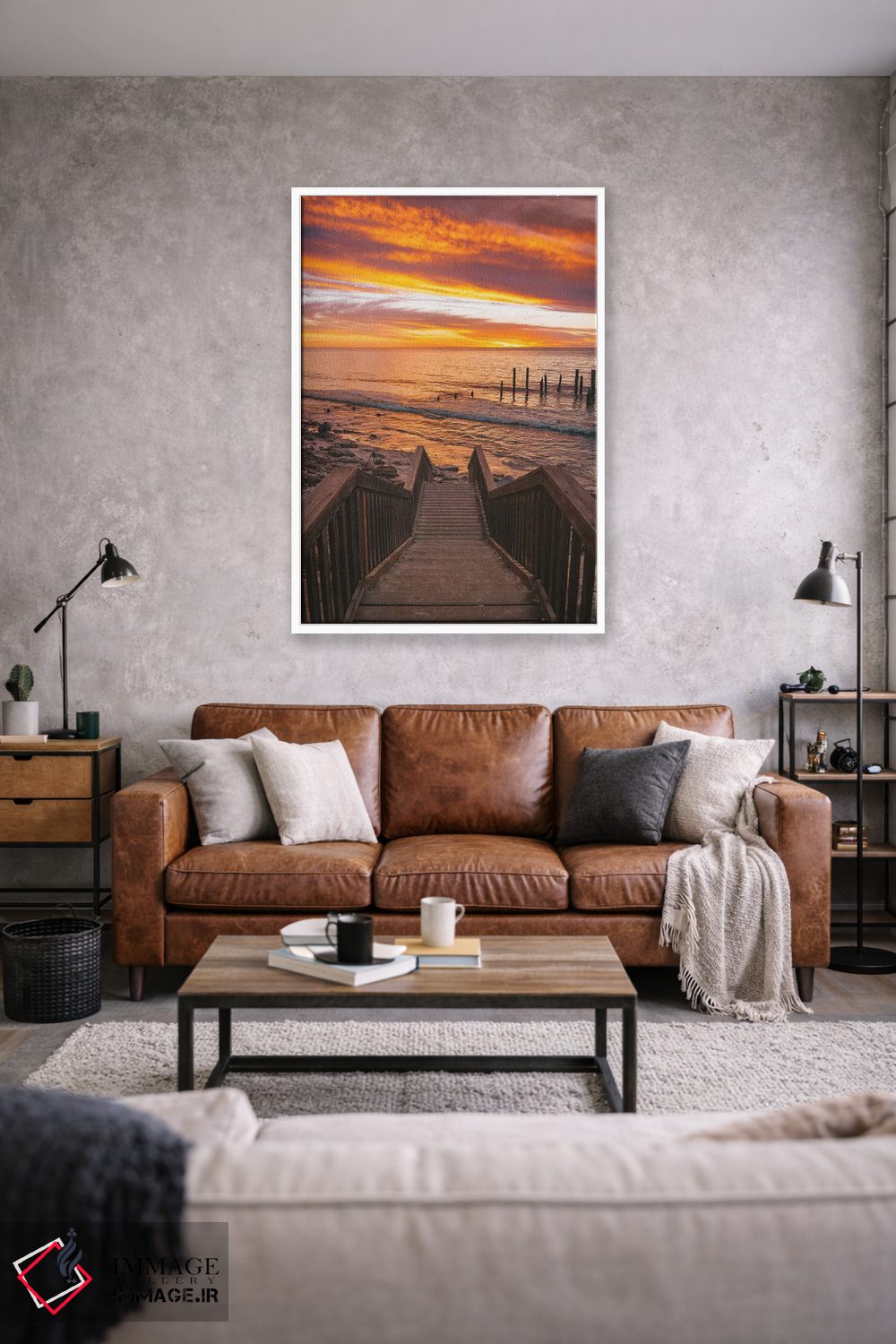 تابلو دکوراتیو پله های کنار ساحل در غروب اثر جیمز وودیکا - D1W